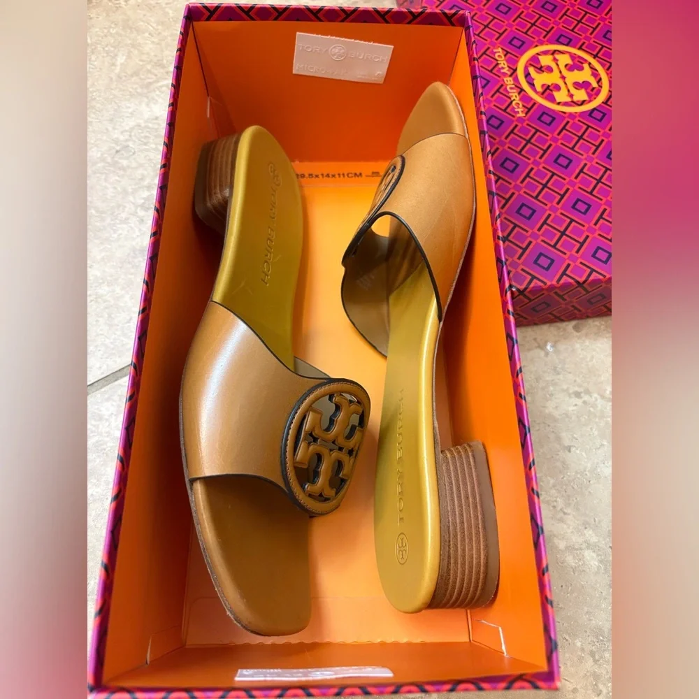 Tory Burch Bombe Miller Slide Sandals Brown Leather Size 9 - Picture 10 of 12